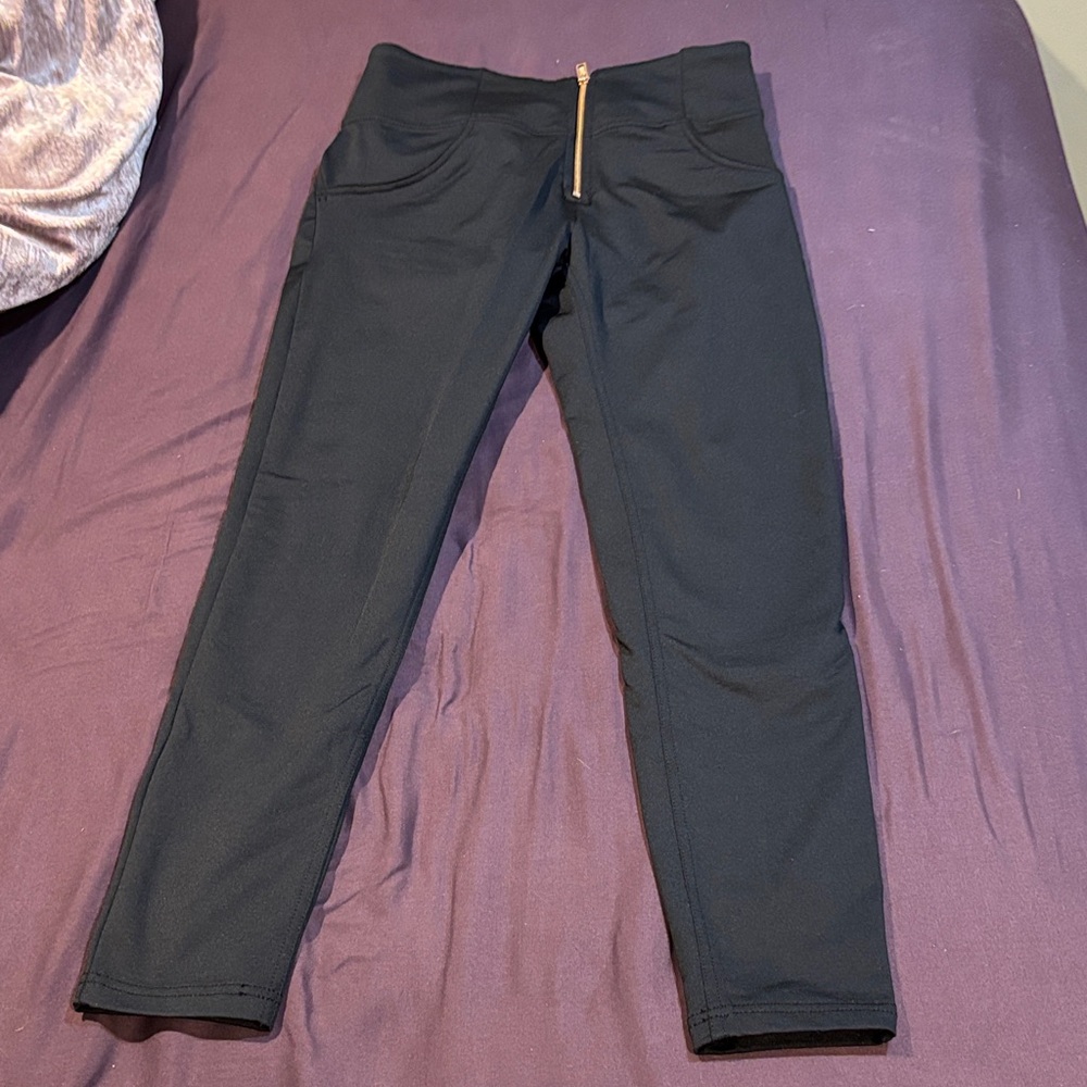 Freddy Satin Shine Pants with Gold Zipper
